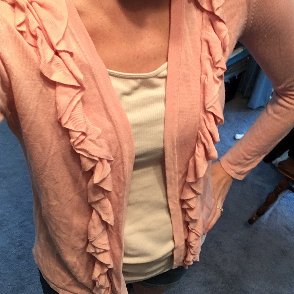 Pink open ruffle cardigan